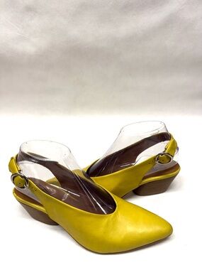 MIZ MOOZ WOMEN'S SLING STRAP LEATHER HEELED SANDALS LEMON 37EU / 7US # T-70